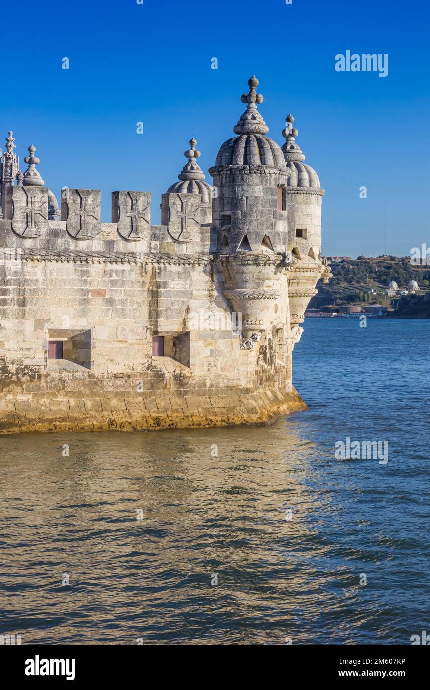 Turrets of the Torre de Belem in Lisbon, Portugal Stock Photo