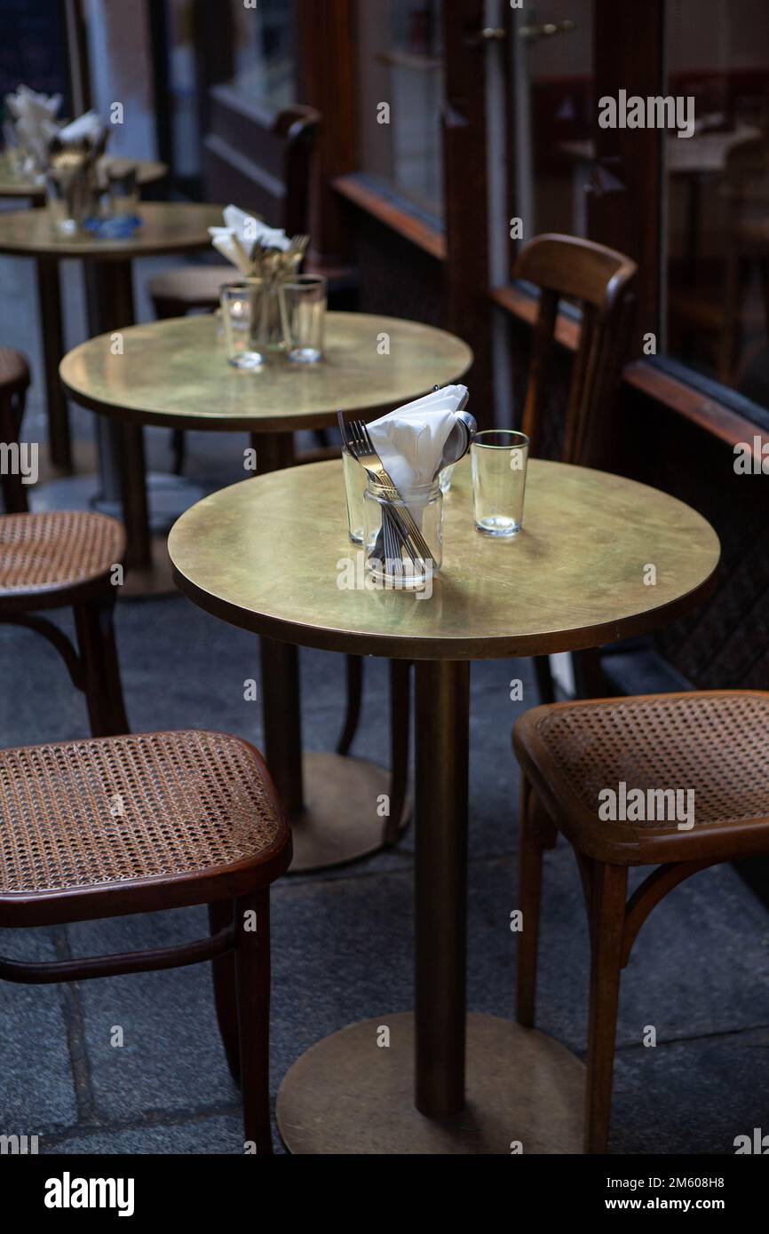 Table set of a typical vintage French bistro Stock Photo Alamy