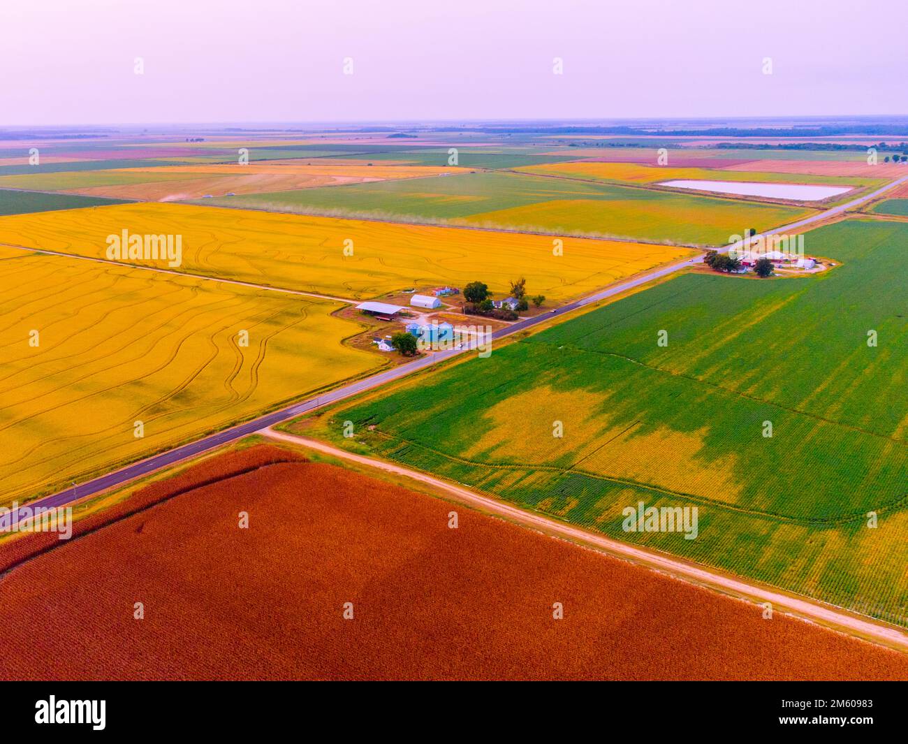 A bird's eye view of colorful fields on a sunny day Stock Photo - Alamy
