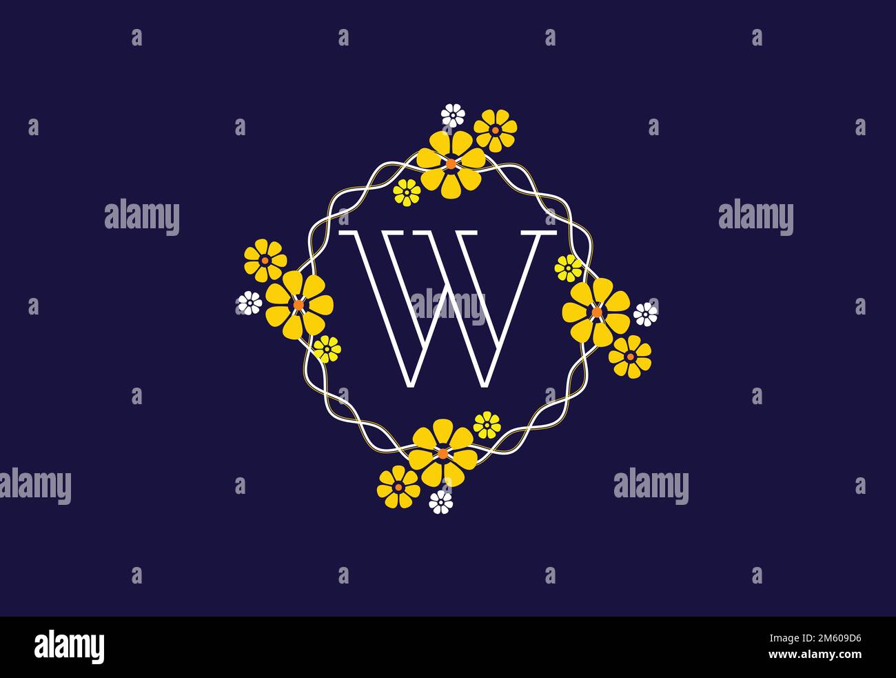 Floral monogram letter W. Initial alphabet with botanical elements ...