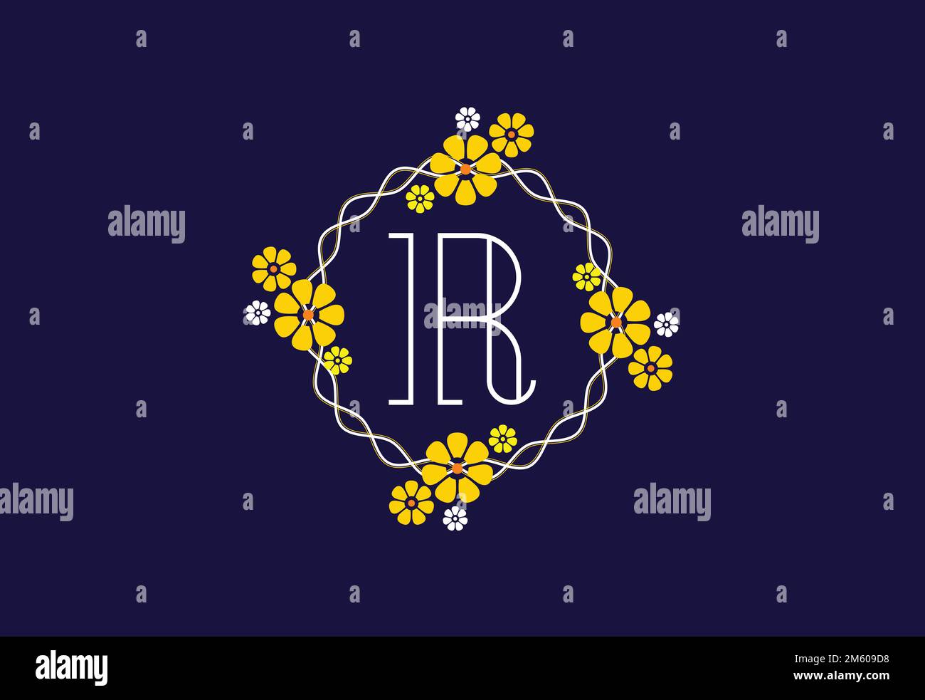 Floral monogram letter R. Initial alphabet with botanical elements ...
