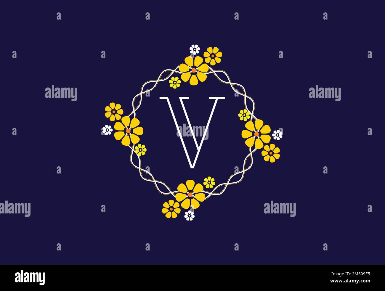 Floral monogram letter V. Initial alphabet with botanical elements