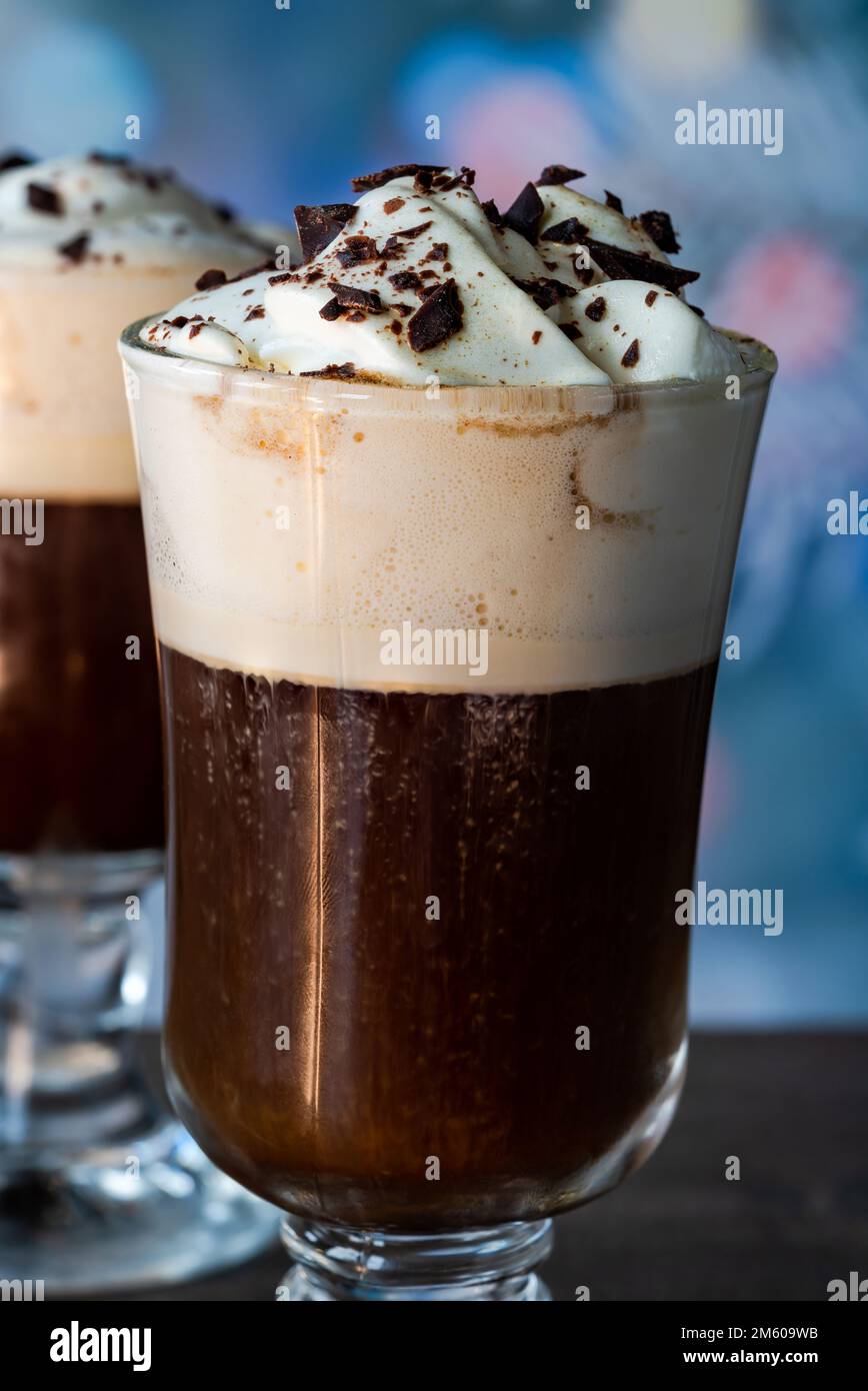 Irish coffee with whipped cream Stock Photo Alamy