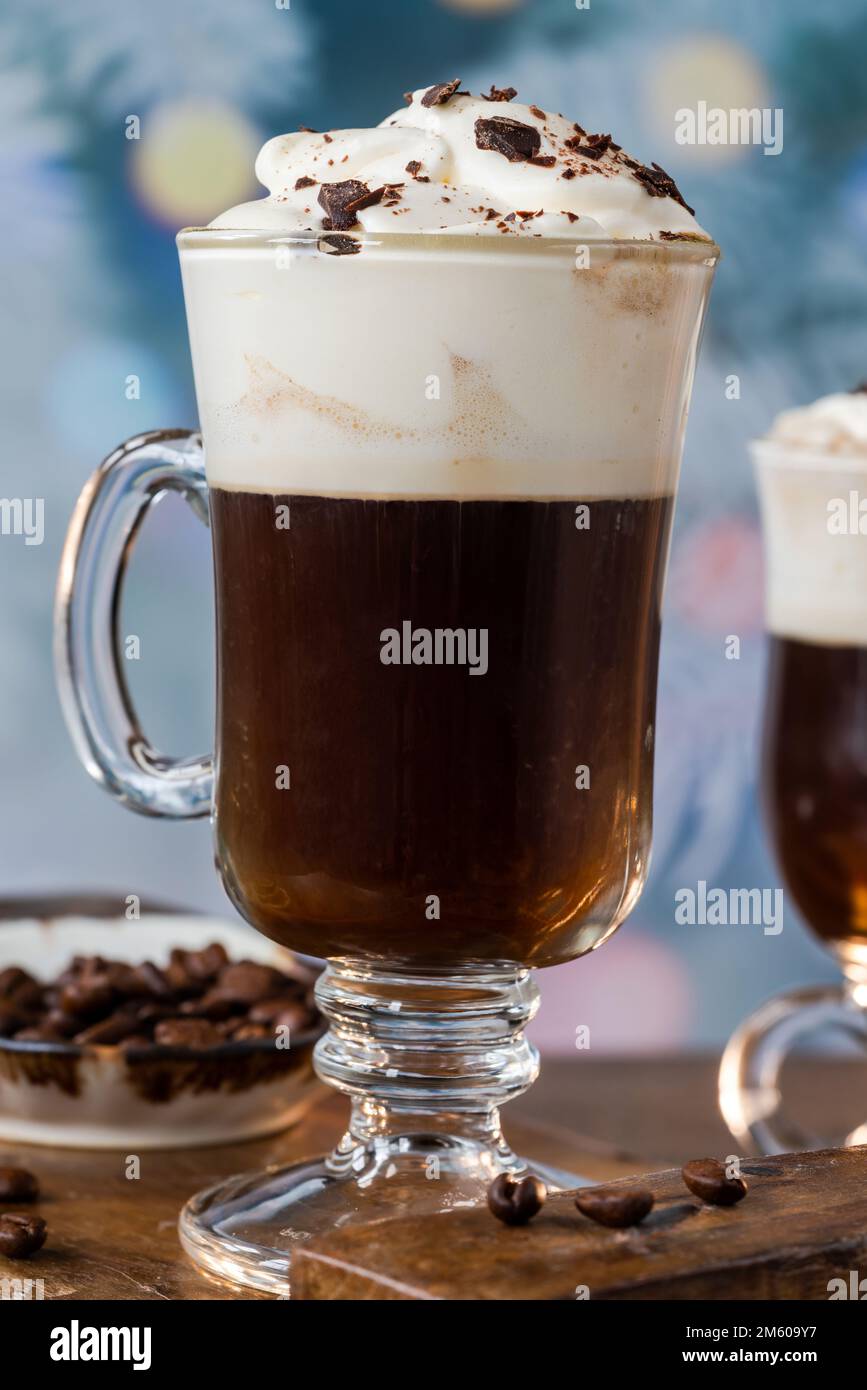 Irish coffee with whipped cream Stock Photo Alamy