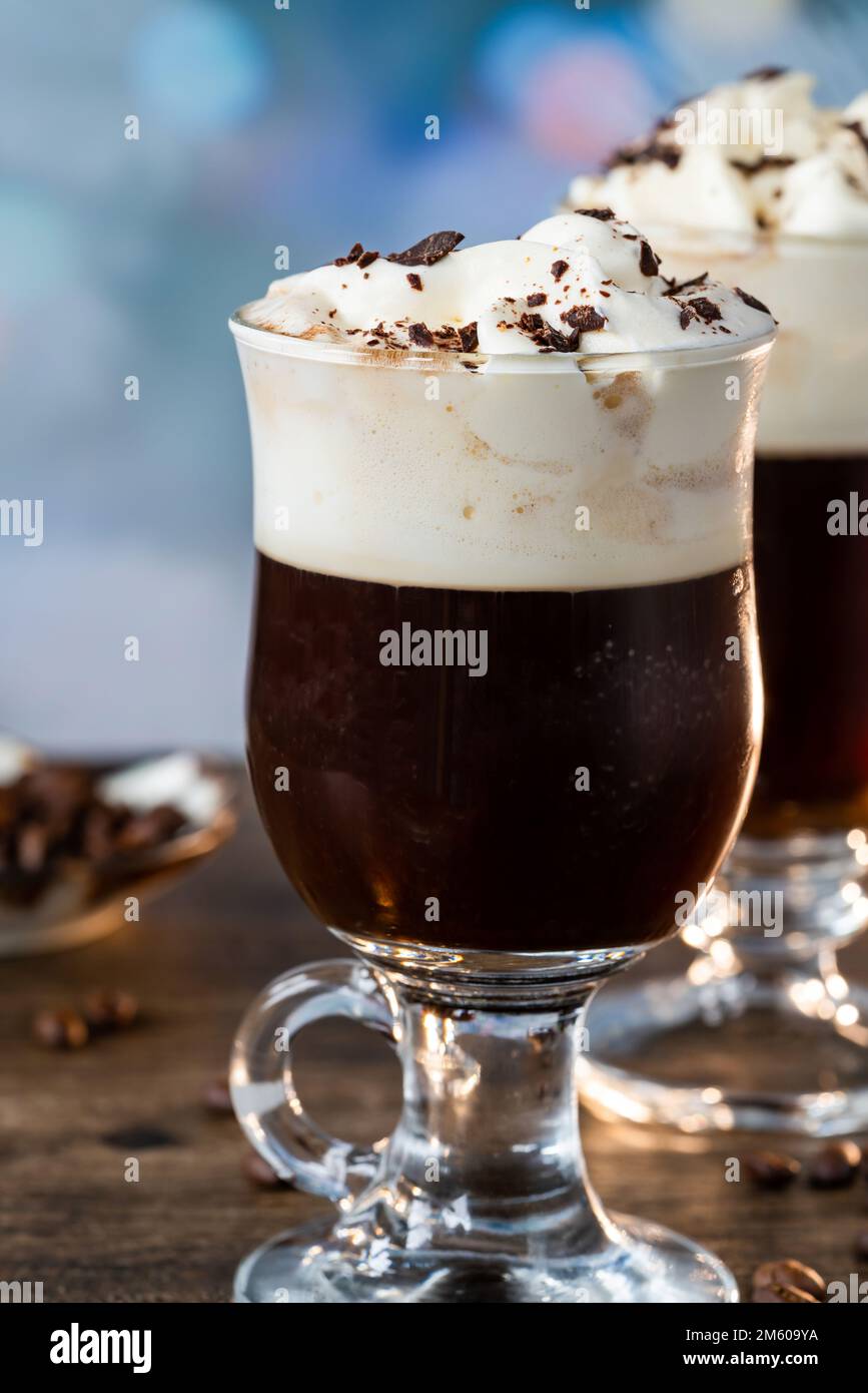 Irish coffee with whipped cream Stock Photo Alamy
