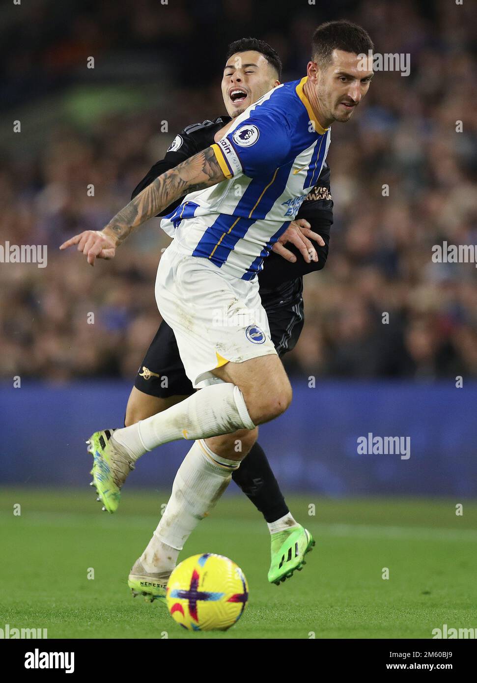 Brighton and Hove, UK. 31st Dec, 2022. Lewis Dunk of Brighton and Hove Albion and Gabriel Martinelli of Arsenal challenge for the ball during the Premier League match at the AMEX Stadium, Brighton and Hove. Picture credit should read: Paul Terry/Sportimage Credit: Sportimage/Alamy Live News Stock Photo