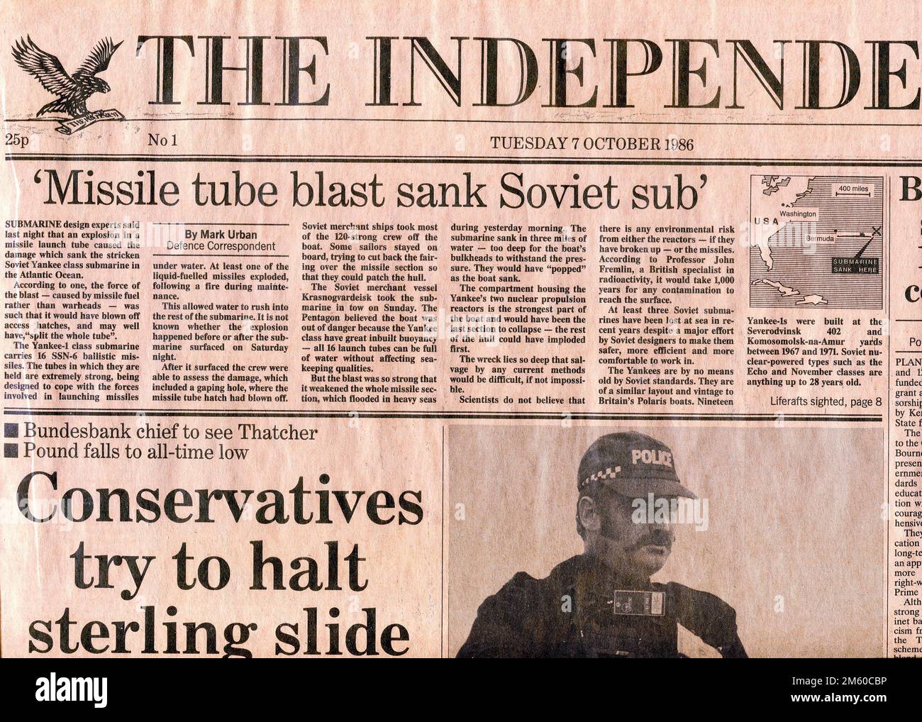 Launch issue of British national daily newspaper The Independent which was first published on October 7, 1986. The print edition ceased publication in March 2016. Stock Photo