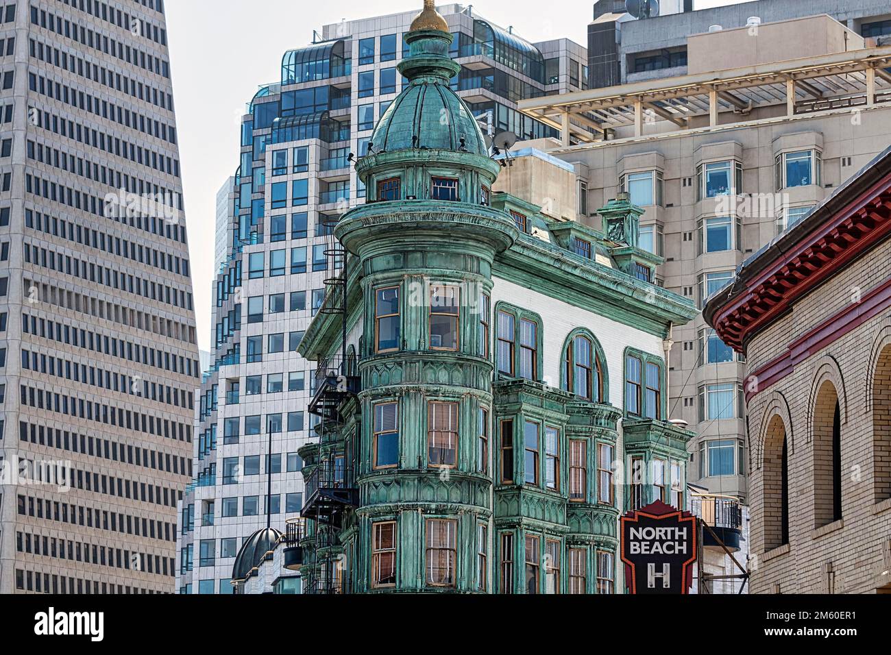 Columbus Tower, Sentinel Building, Francis Ford Coppola Building, Flatiron style, copper green, North Beach district, Columbus Avenue, San Francisco Stock Photo