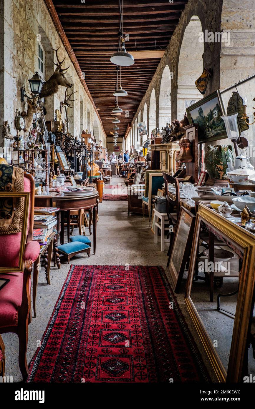 The village of antique dealers, a sort of flea market located in an old palace in Lectoure, in the South of France (Gers) Stock Photo