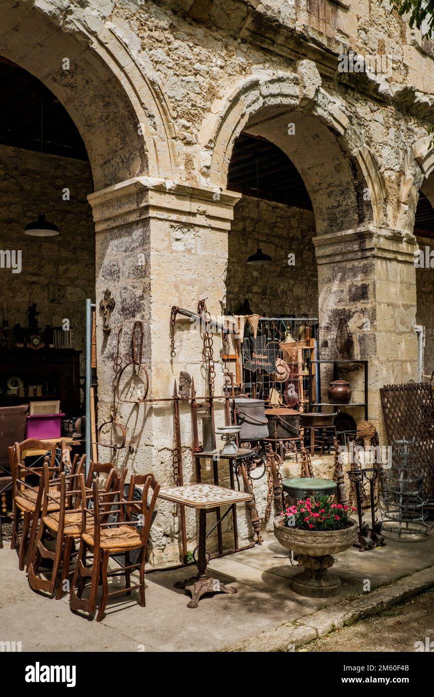 The village of antique dealers, a sort of flea market located in an old palace in Lectoure, in the South of France (Gers) Stock Photo