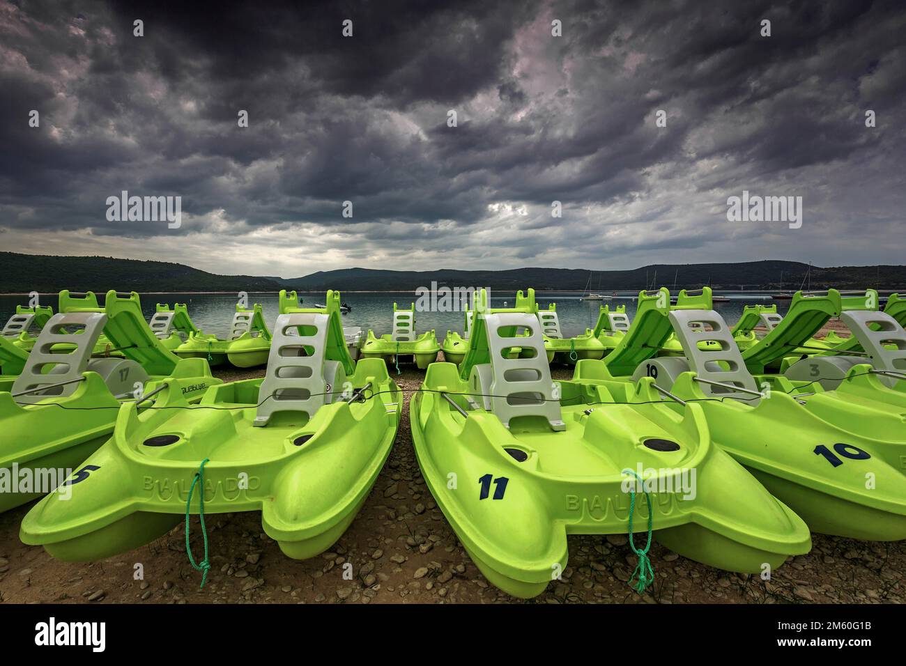 Pedal boats on the beach in Sainte Croix du Verdon, Lac de SainteCroix