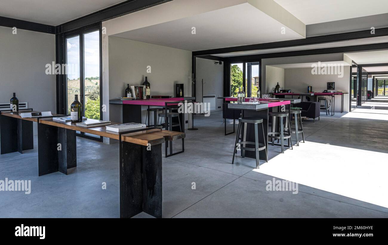 Modern wine tasting room at Castello di Ama winery, Chianti region ...