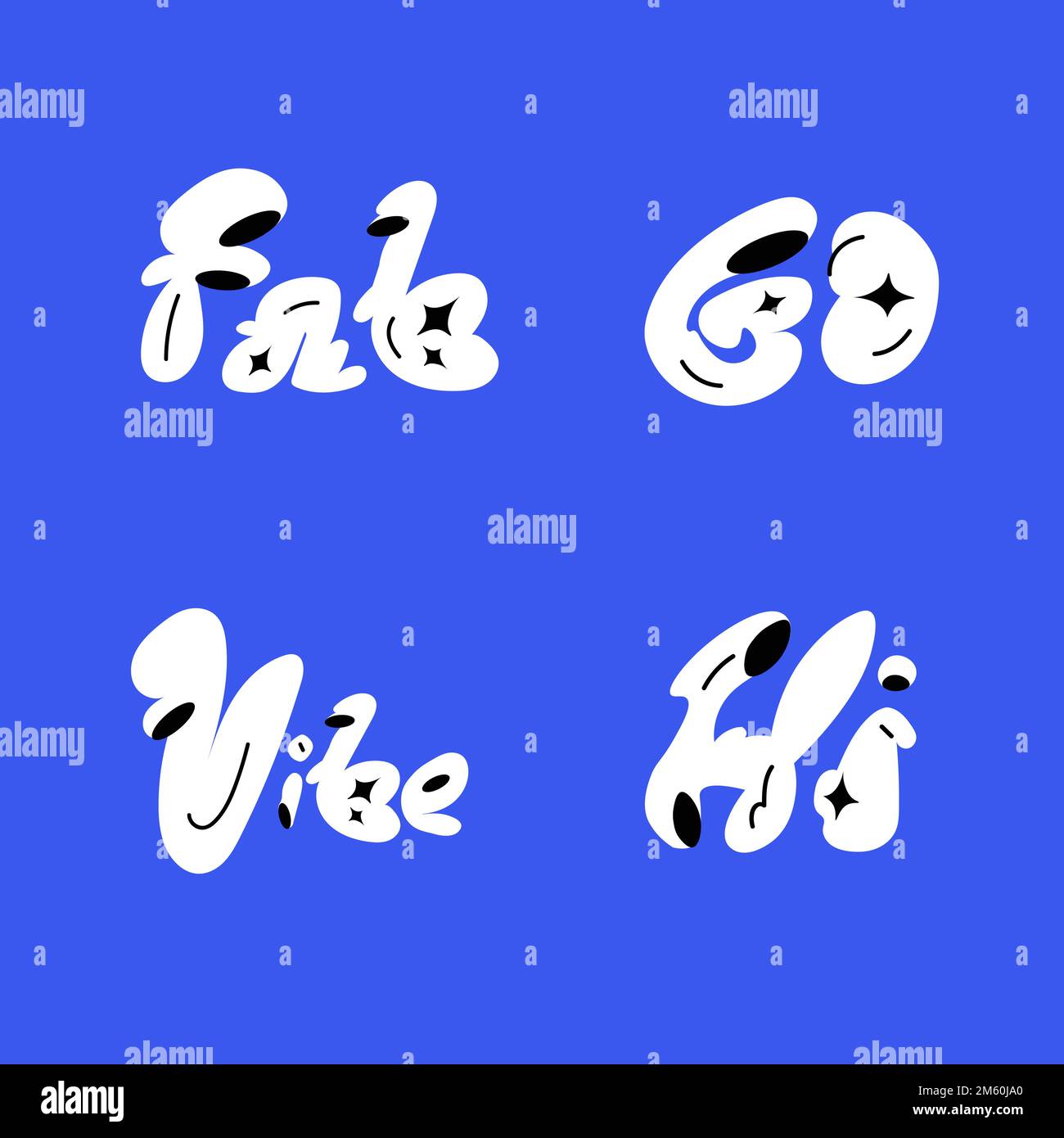 Bold doodle word sticker typography vector set Stock Vector