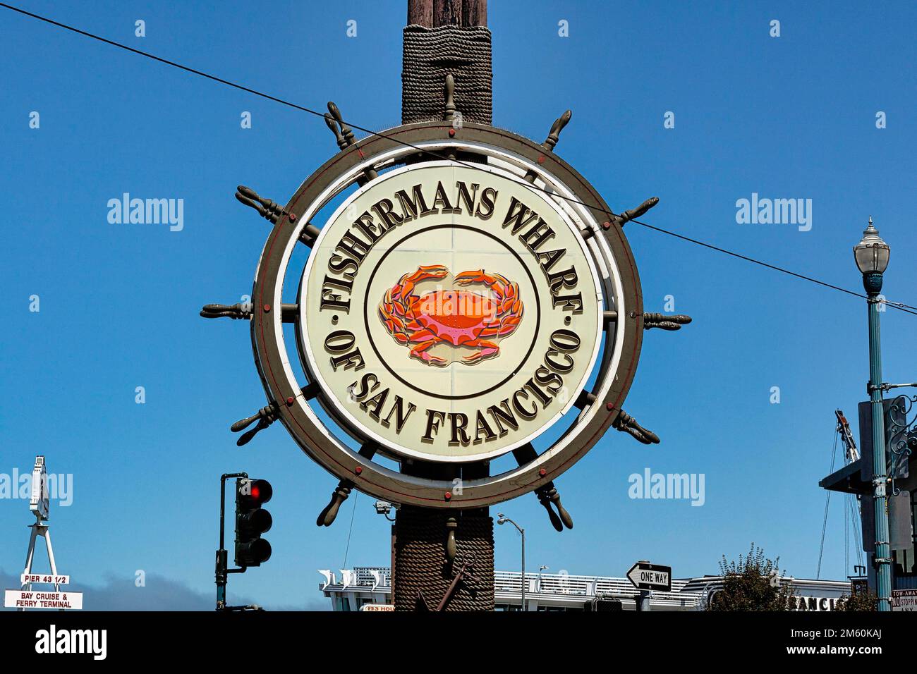 Fisherman's Wharf logo with crab symbol, San Francisco, California, USA ...