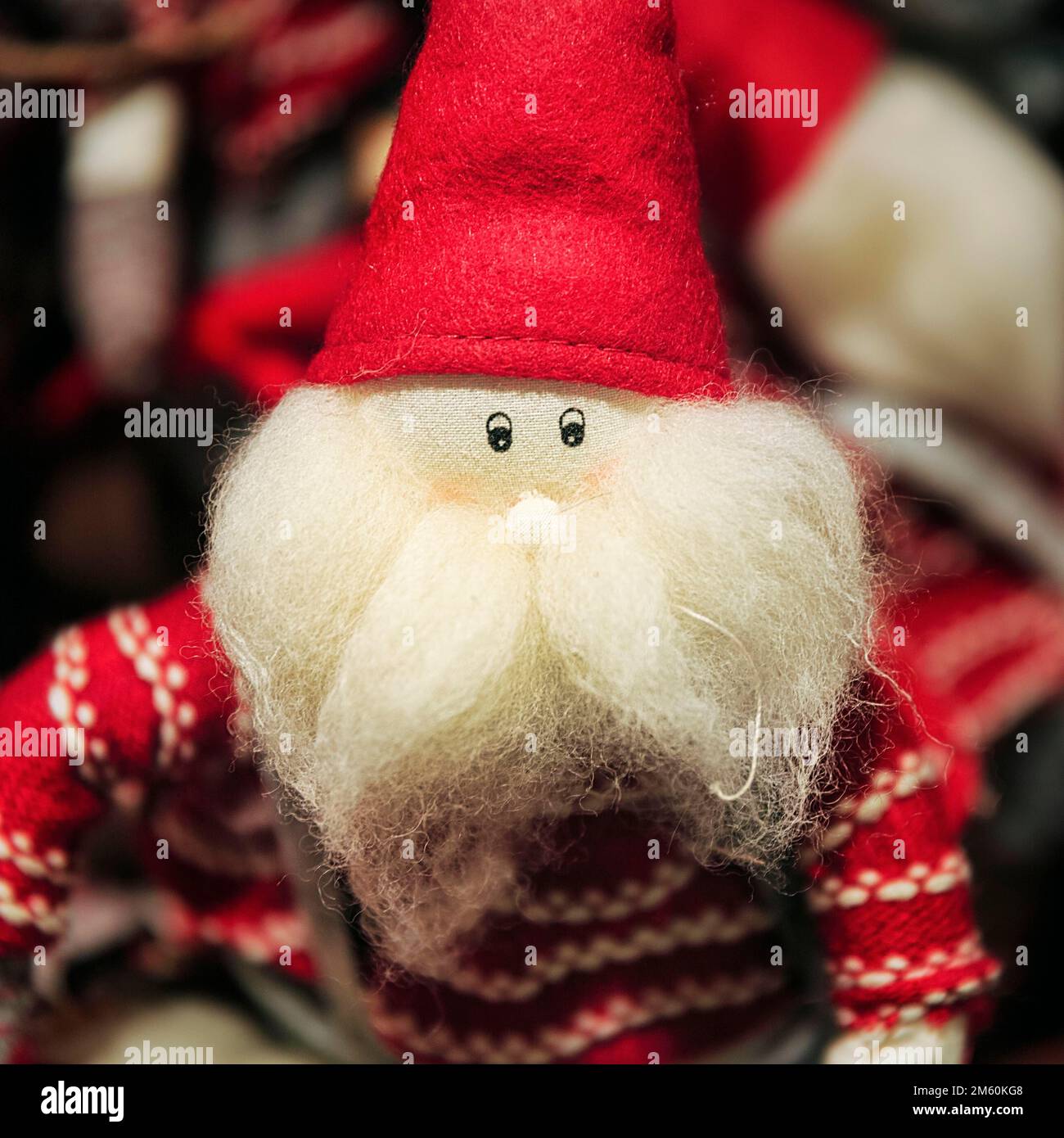 Traditional Christmas elf, elf, Finnish house elf, tonttus, souvenir at a stall in Father Christmas Village in the Arctic Circle, close-up Stock Photo