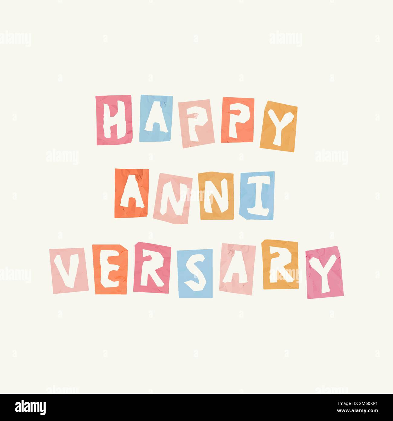 HAPPY ANNIVERSARY paper cut vector phrase typography font Stock Vector