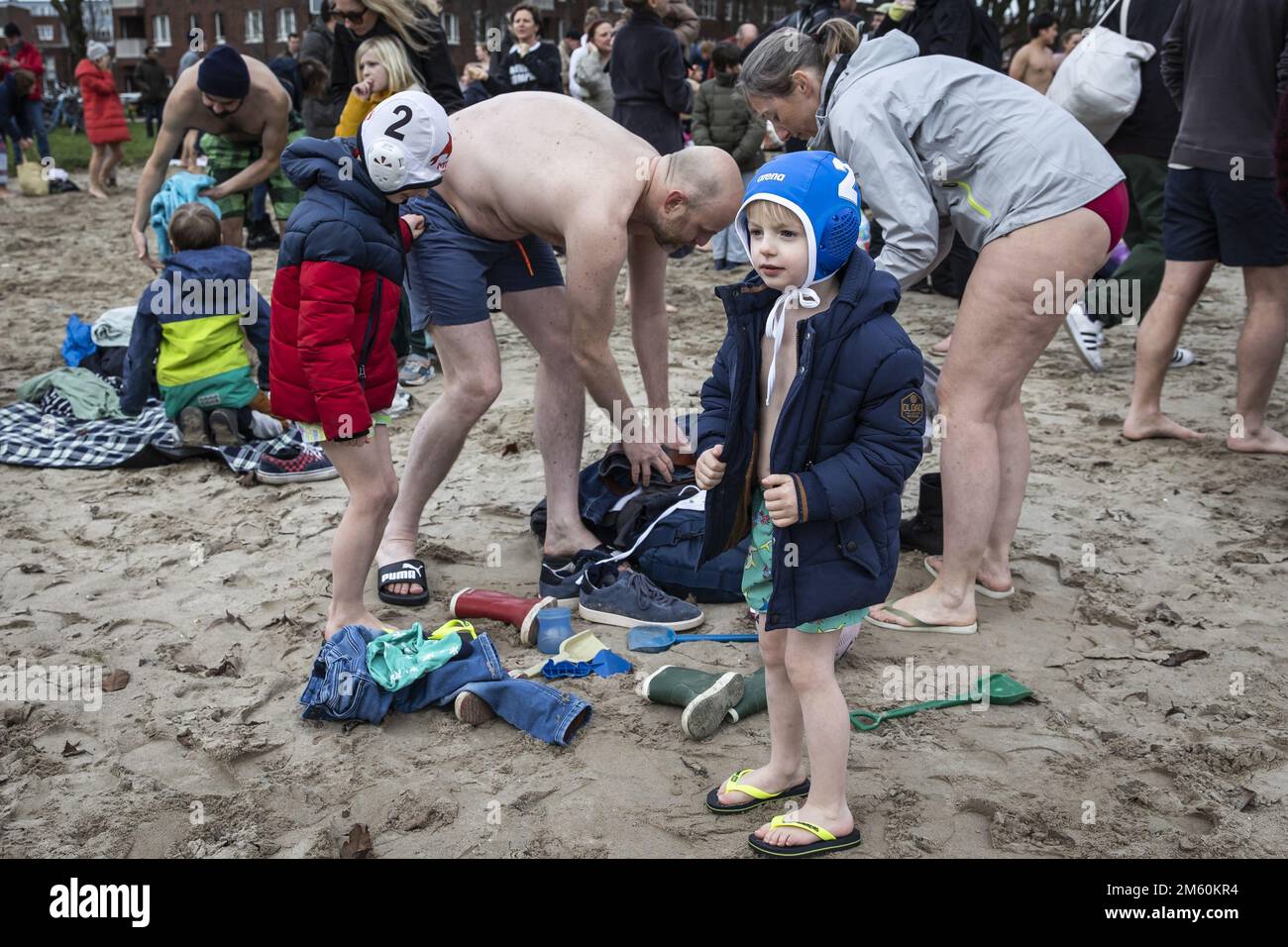 Amsterdam, January 1, 2023 - NEW YEAR'S DIVE. The traditional Unoxless New Year's Dive in the Sloterplas in Amsterdam. It's not that cold this year. Photo ANP Dingena Mol netherlands out - belgium out Stock Photo