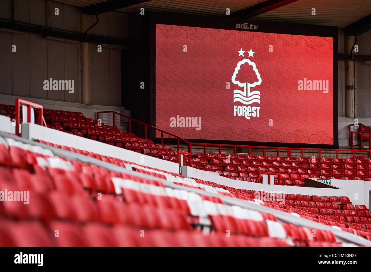 The Nottingham Forest logo appears on the scoreboard ahead of the