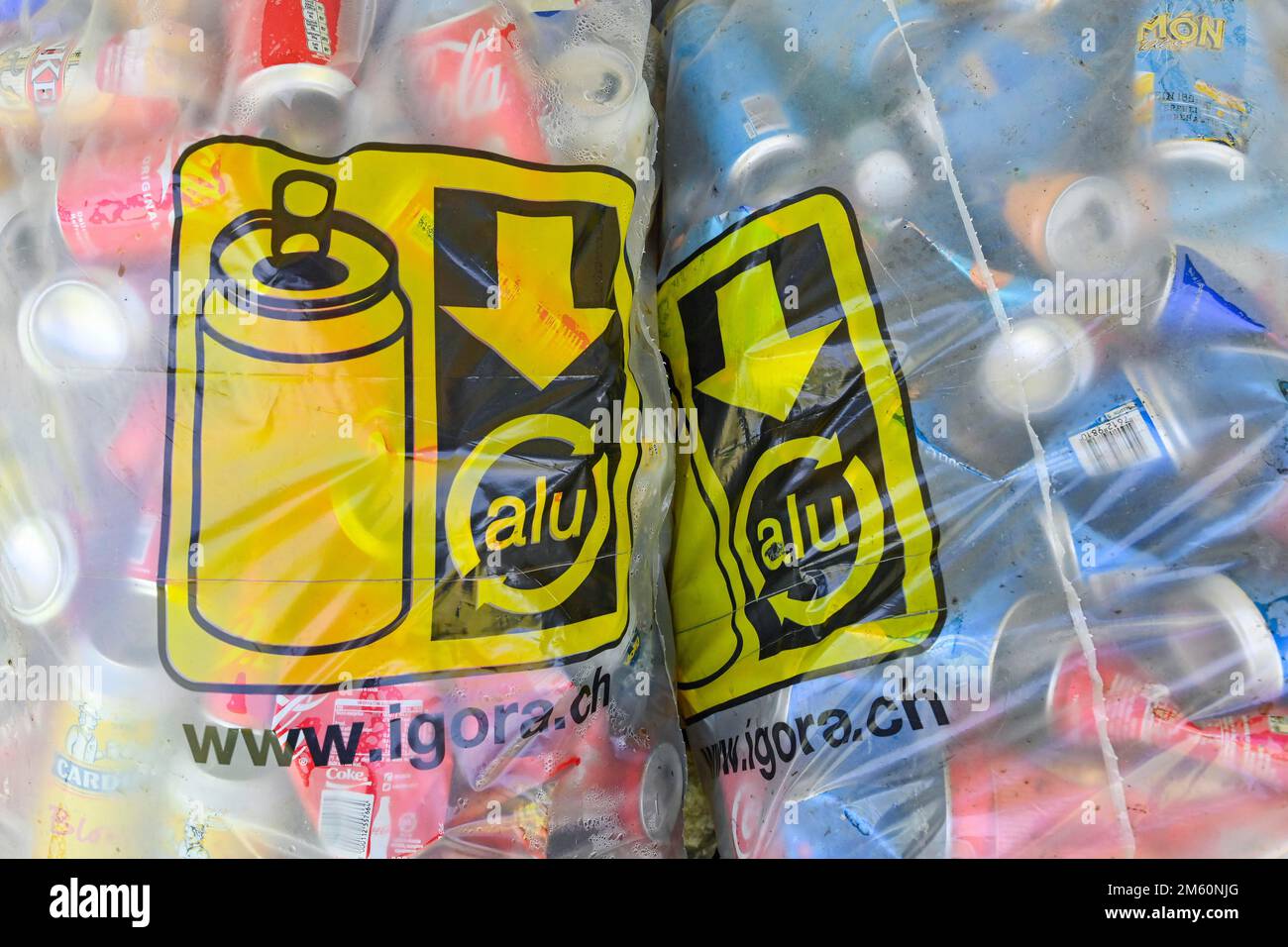 Plastic bag with aluminium cans Stock Photo Alamy