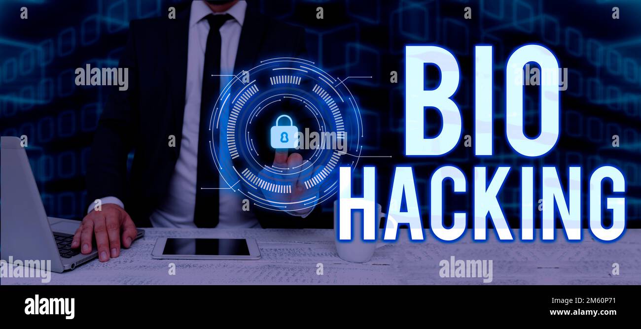 Conceptual caption Bio Hacking. Business overview exploiting