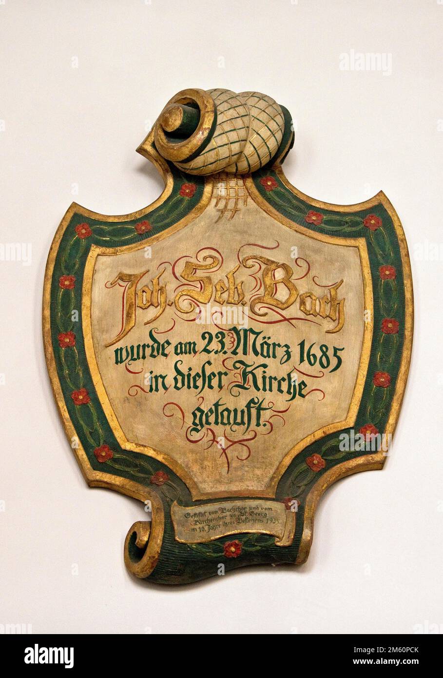 Shield, Johann Sebastian Bach was baptised in this church, Georgenkirche, Eisenach, Thuringia, Germany Stock Photo