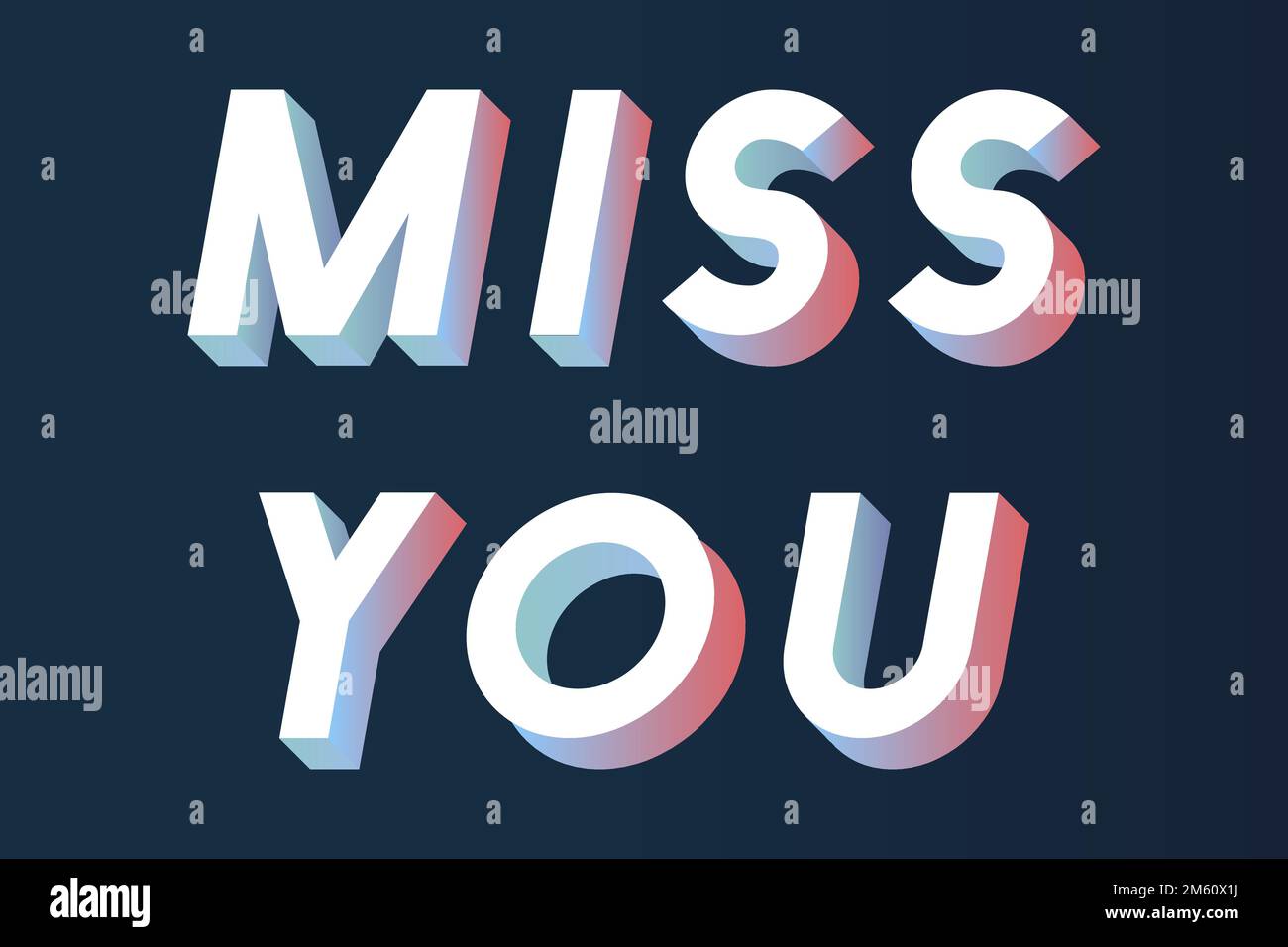 Isometric word Miss you typography on a black background vector Stock ...