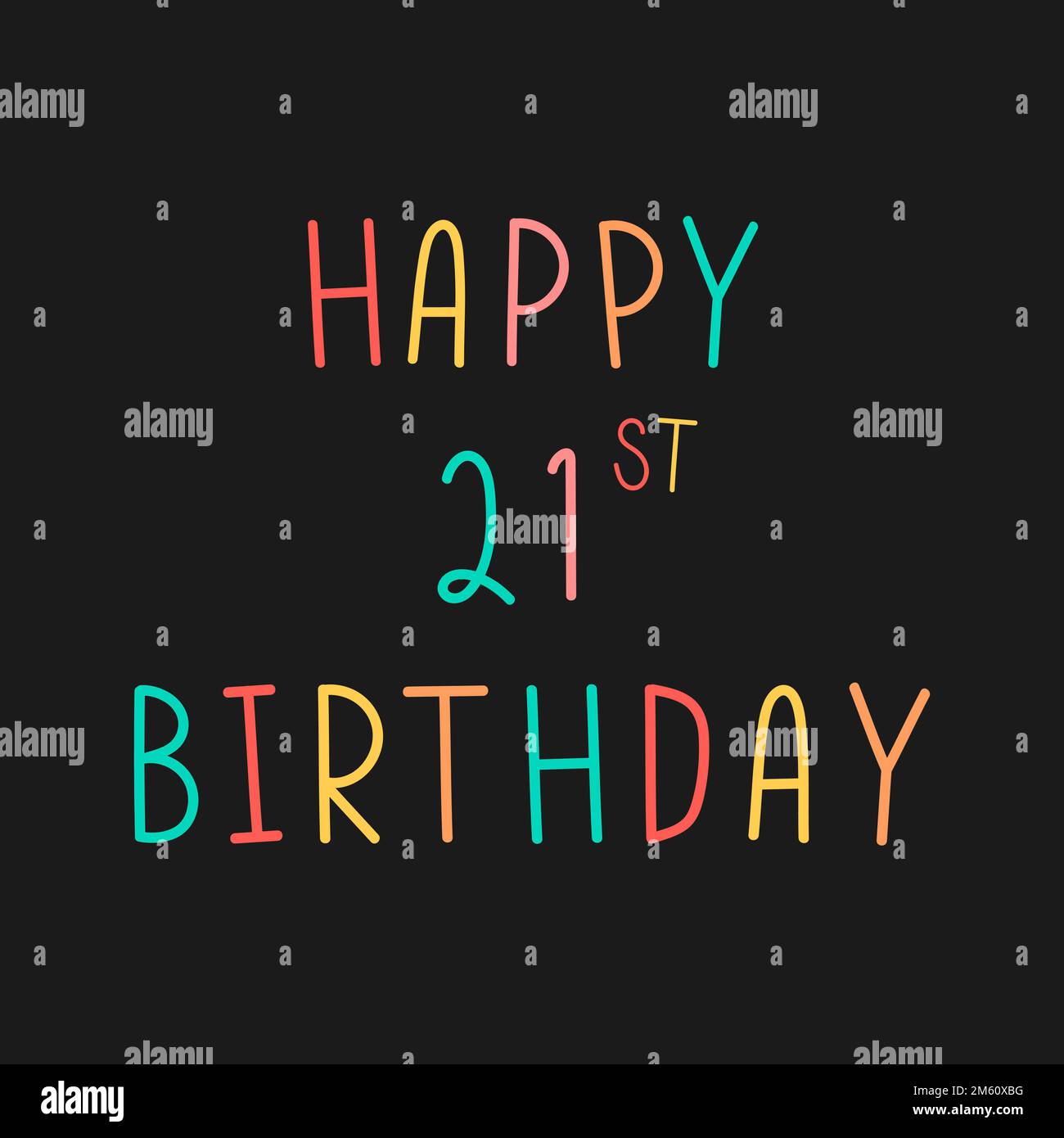 Colorful happy 21st birthday typography on a black background vector
