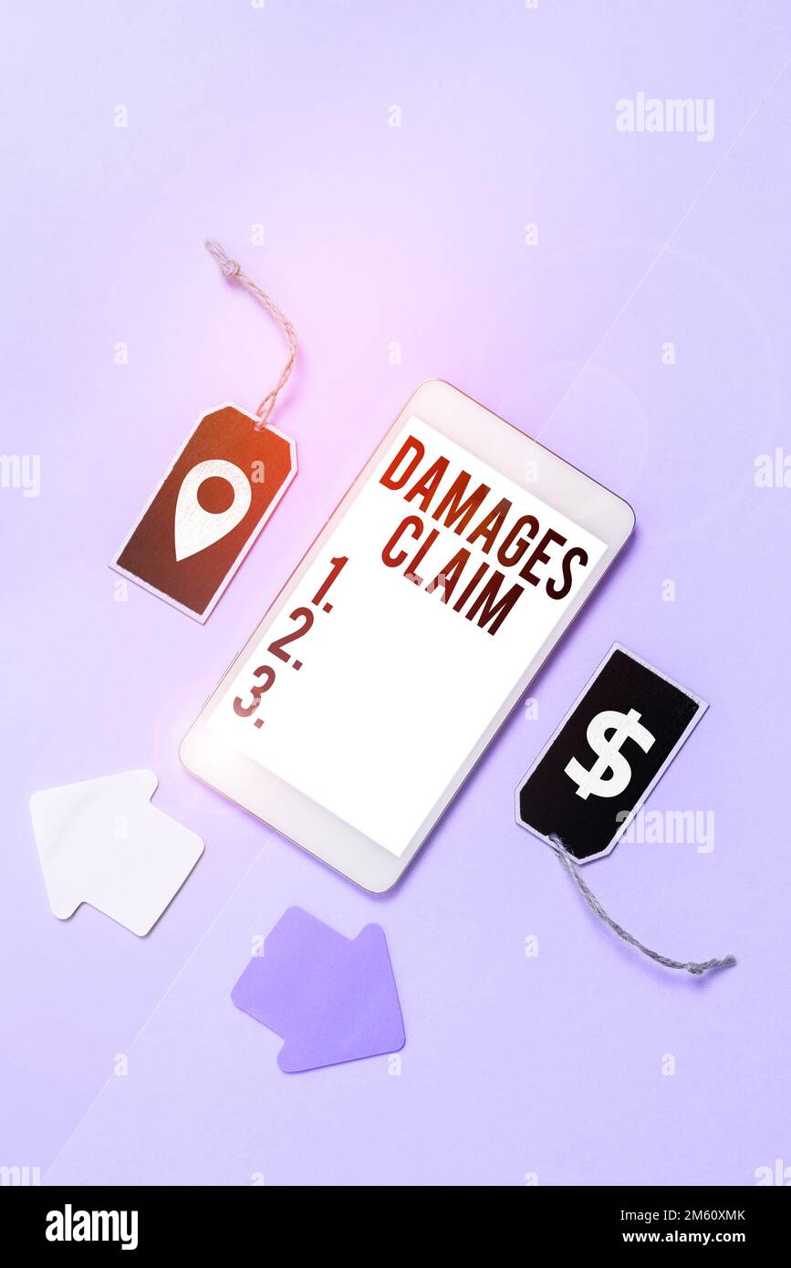 Sign displaying Damages Claim Word for Demand Compensation Litigate