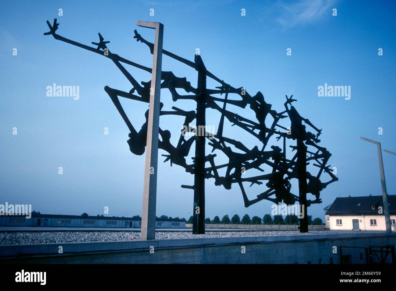 Memorial scuplture at Nazi concentration camp in 1982, Dachau, Bavaria, Germany Stock Photo