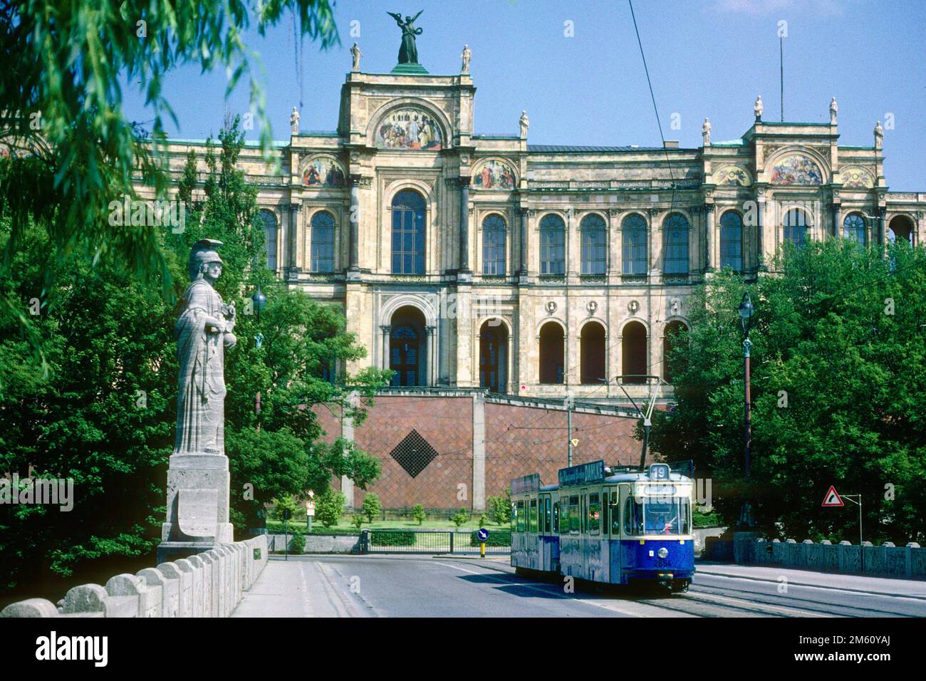 Maximilian's Bridge with tram in front of the Maximilianeum in 1982, Munich, Bavaria, Germany Stock Photo