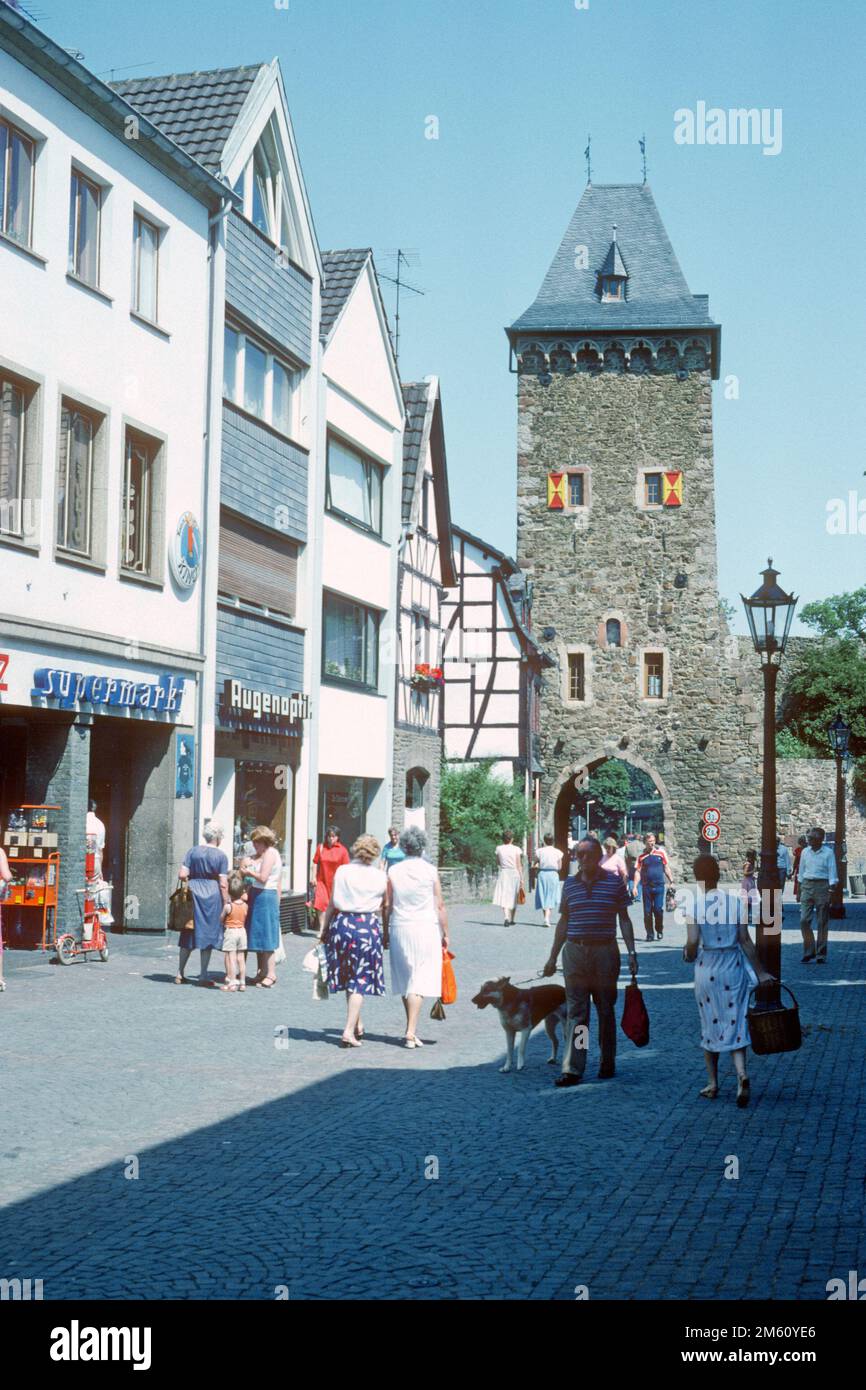 Wertherstrasse and Werther Gate in 1982, Bad Münstereifel, North Rhine-Westphalia, Germany Stock Photo