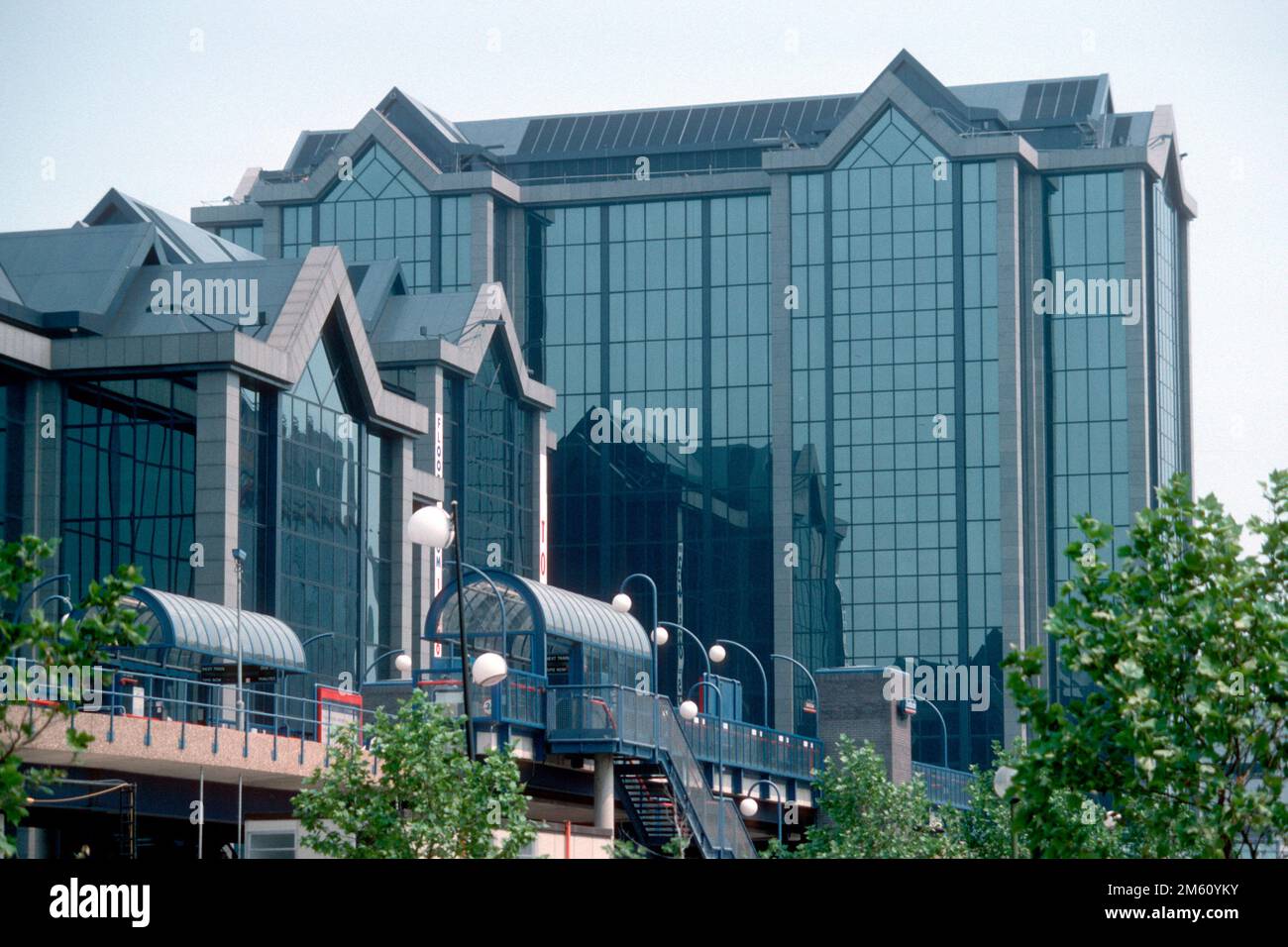 South Quay Docklands Light Railway station and former South Quay Building in 1989, Canary Wharf, London Stock Photo