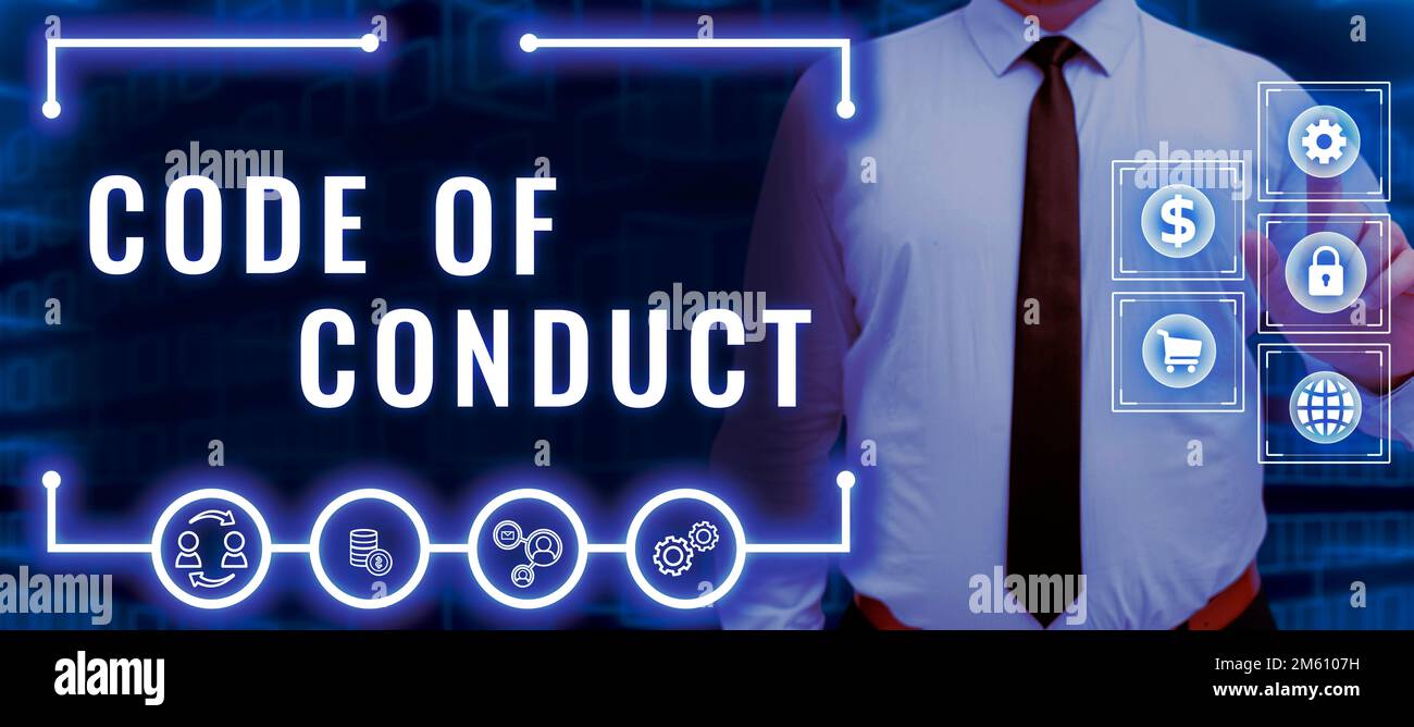 Text showing inspiration Code Of Conduct. Concept Ethics rules