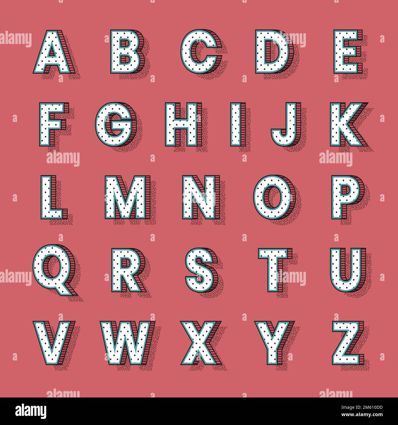 3D alphabet vector isometric halftone style typography Stock Vector