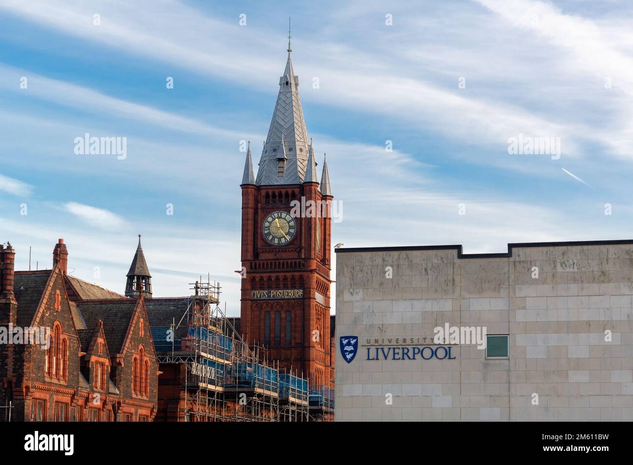 Liverpool, UK Clock tower of Victoria Gallery & Museum and University