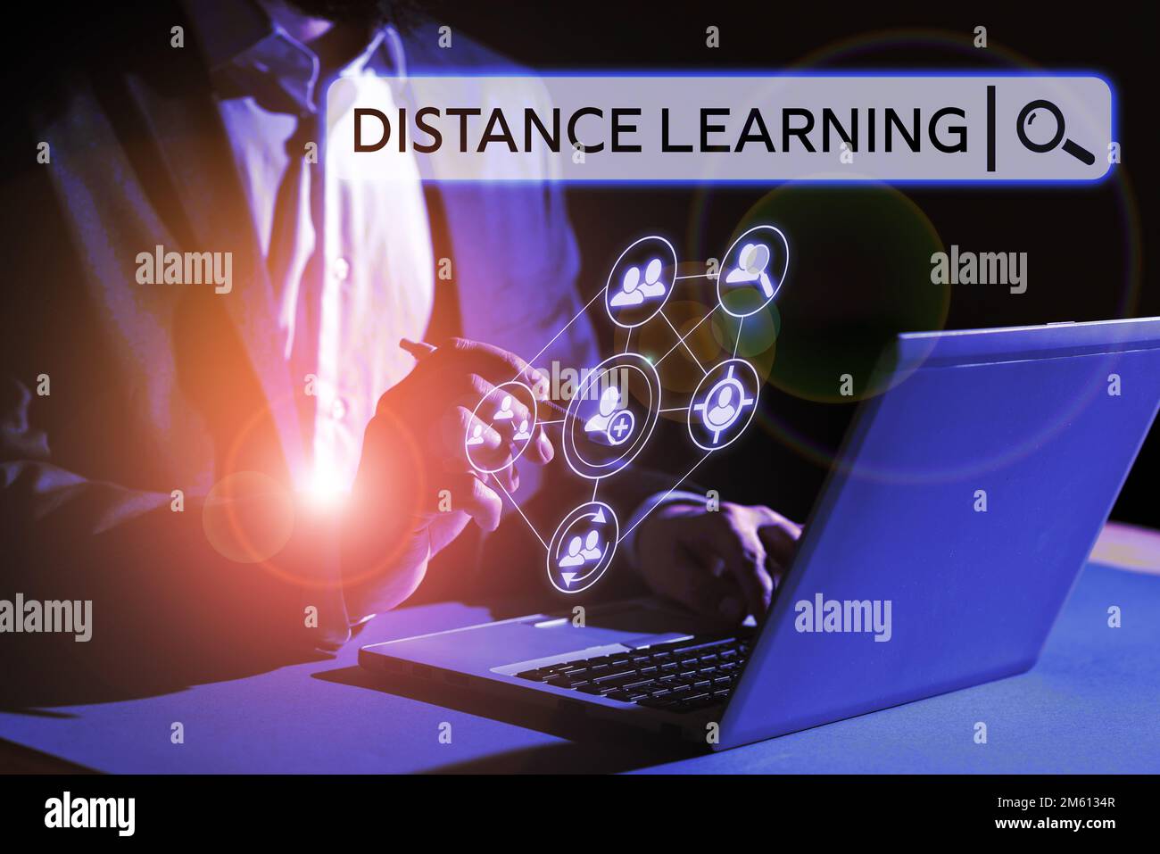Text caption presenting Distance Learning. Concept meaning educational ...