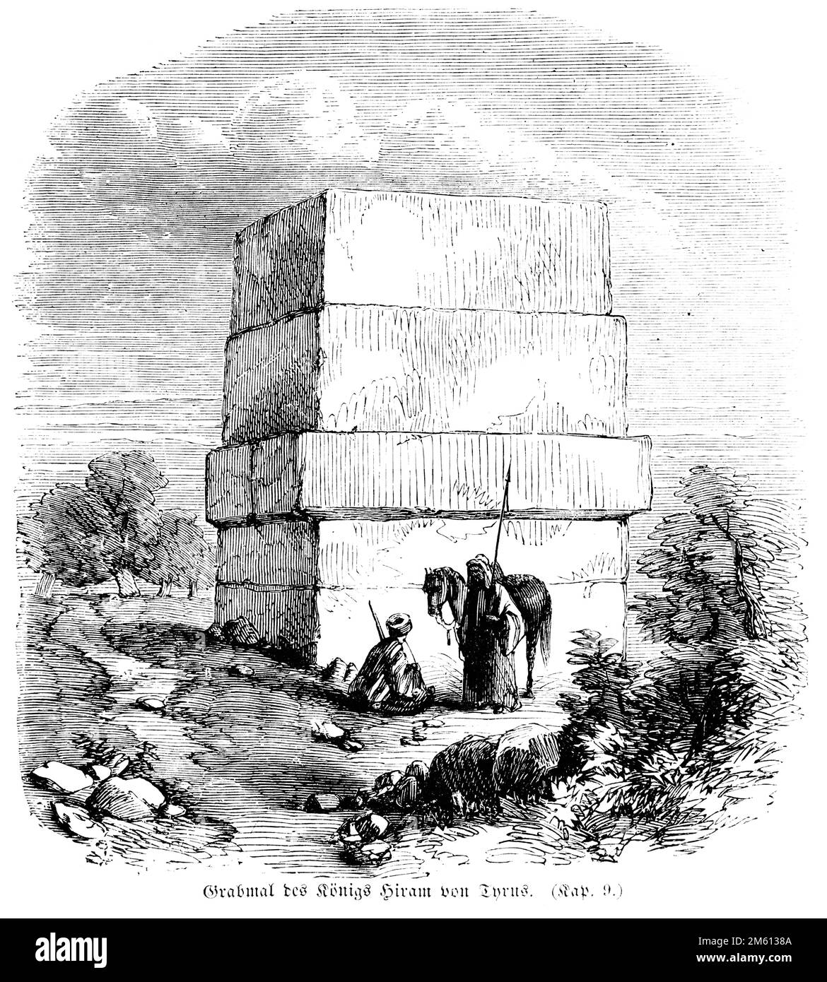 Tomb of the Phoenician king Hiram of Thyre, Bible, Old Testament, First Book of Kings,Chapter  9, historical illustration 1850 Stock Photo