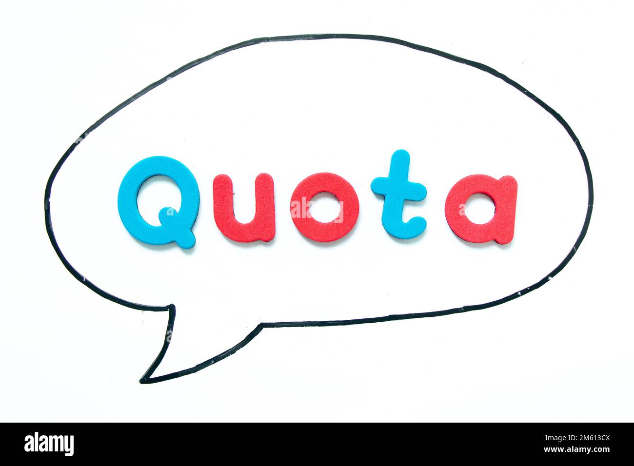 Alphabet letter with word quota in black line hand drawing as bubble