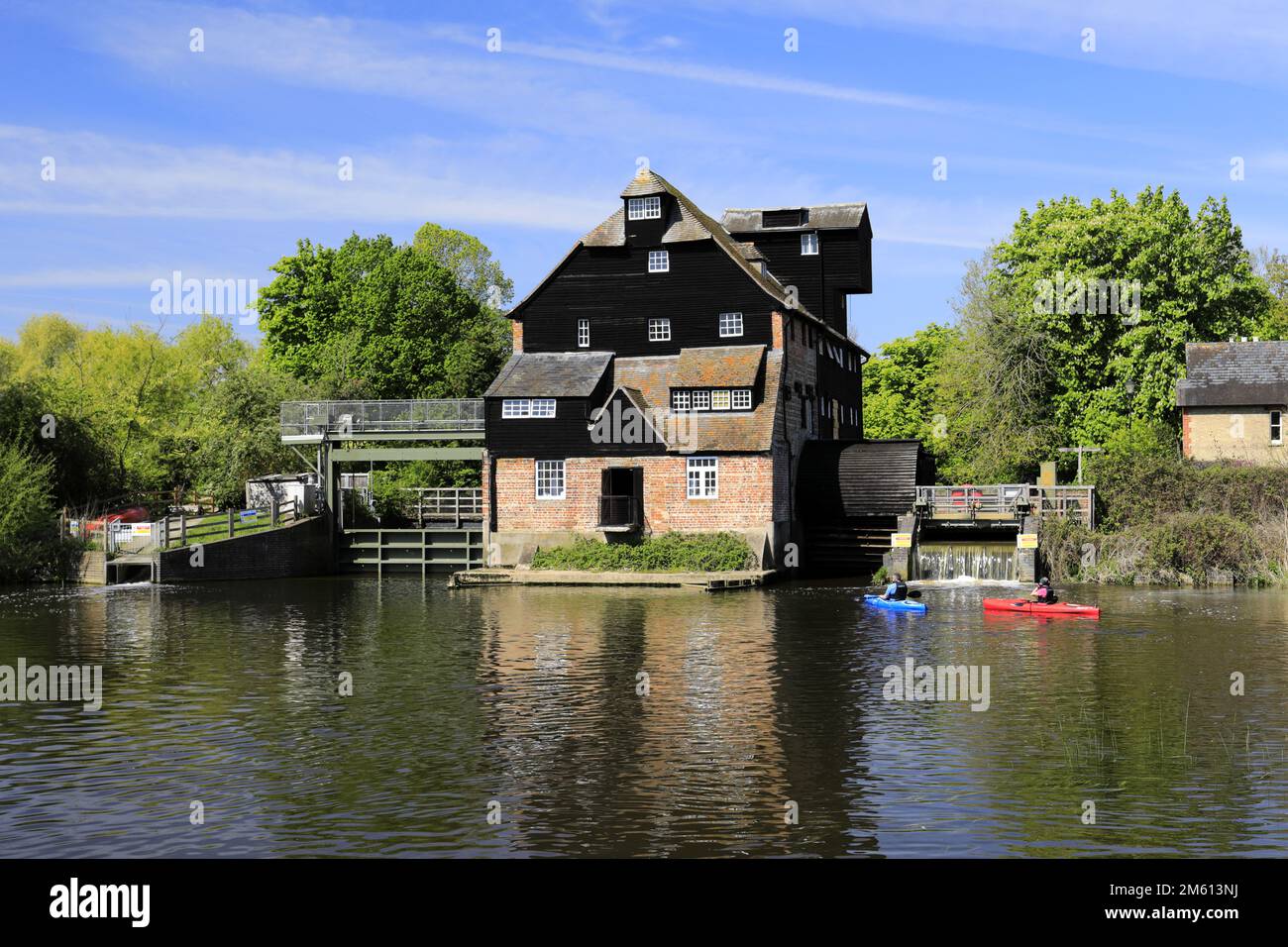 Spring view over Houghton Mill on the river Great Ouse, Houghton