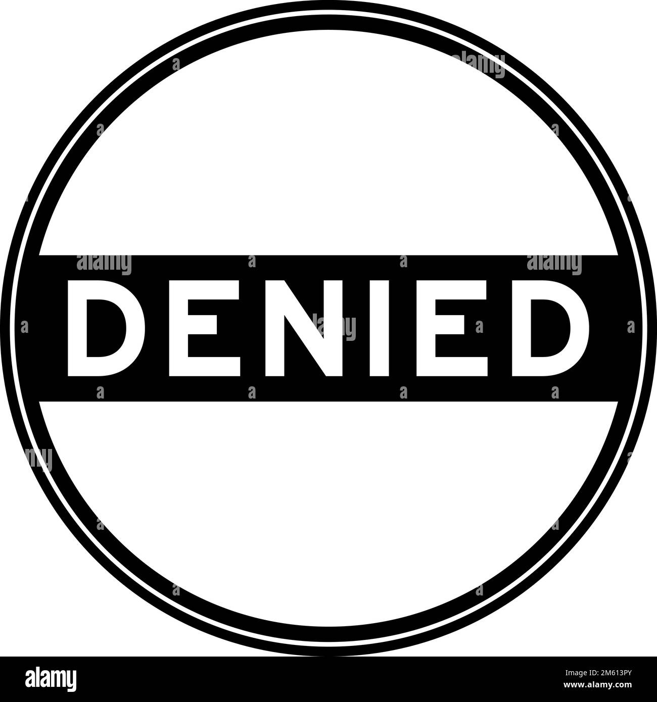 Black color round seal sticker in word denied on white background Stock Vector