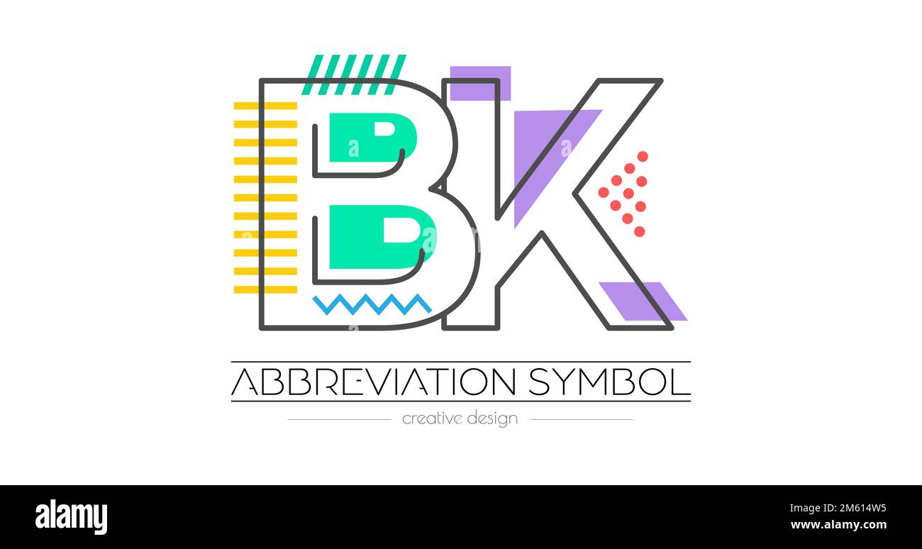 Letters B and K. Merging of two letters. Initials logo or abbreviation symbol. Vector illustration for creative design and creative ideas. Flat style. Stock Vector