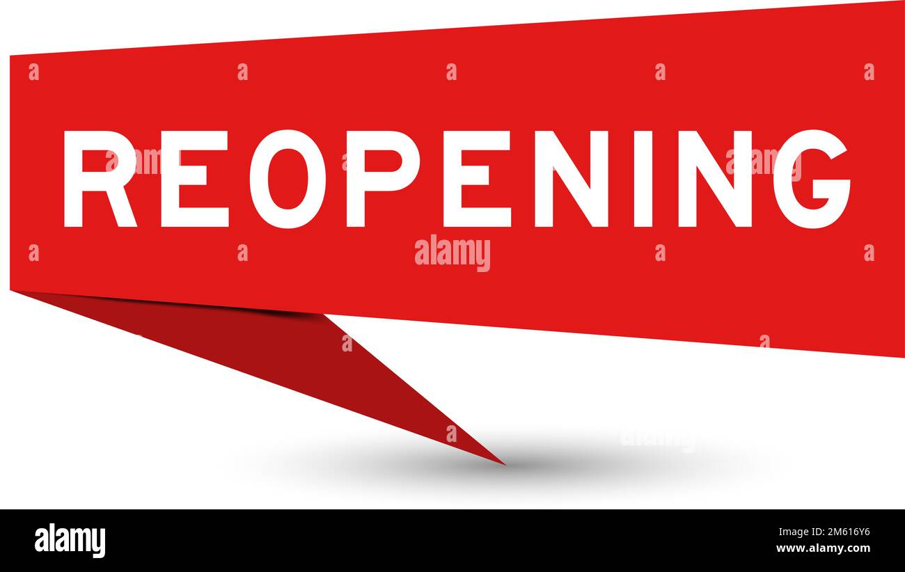 Red color speech banner with word reopening on white background Stock