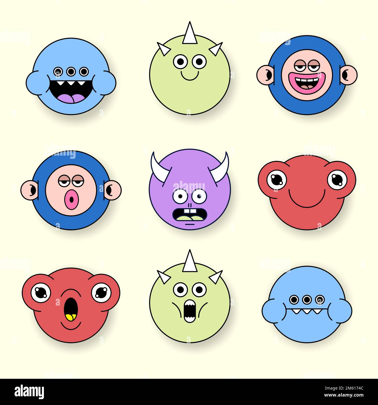 Mixed funky monster emoji stickers set vector Stock Vector