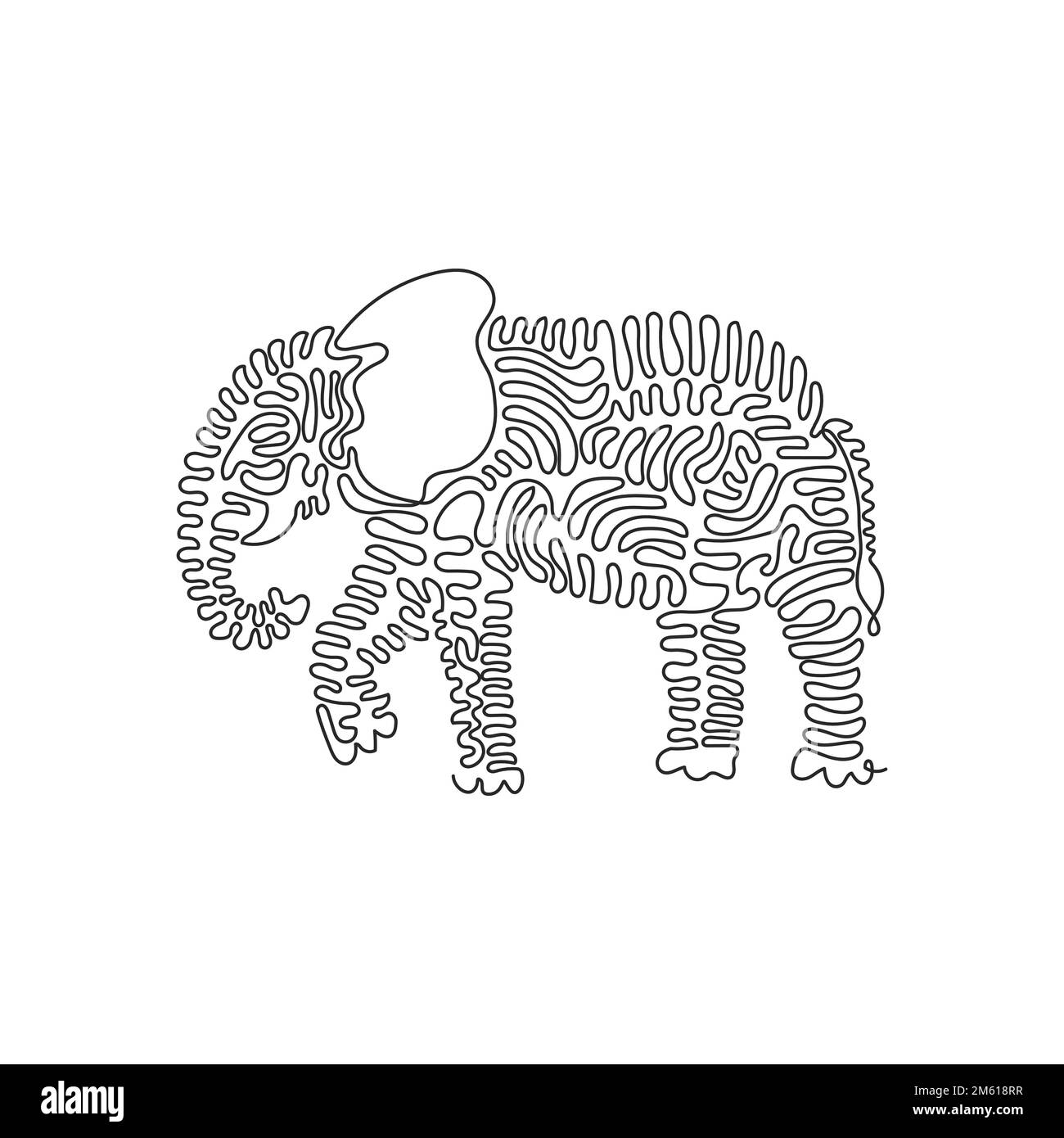 Single curly one line drawing of cute elephant abstract art. Continuous line drawing design vector illustration of enormous elephant Stock Vector