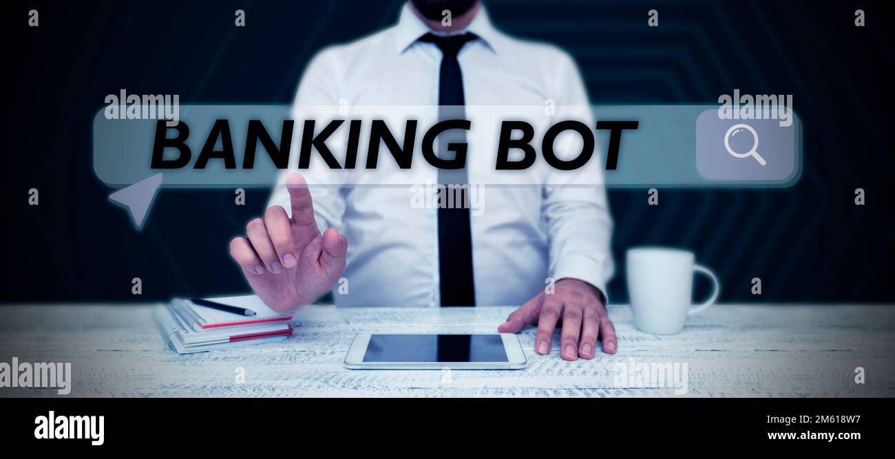 Hand writing sign Banking Bot. Internet Concept application that runs ...