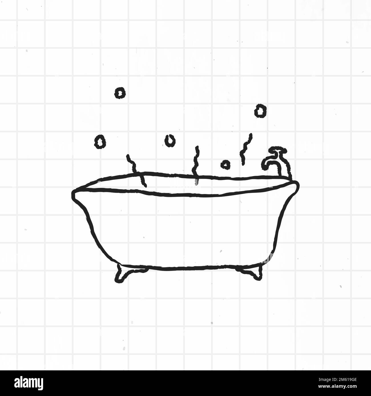 Doodle bathtub on a grid background vector Stock Vector