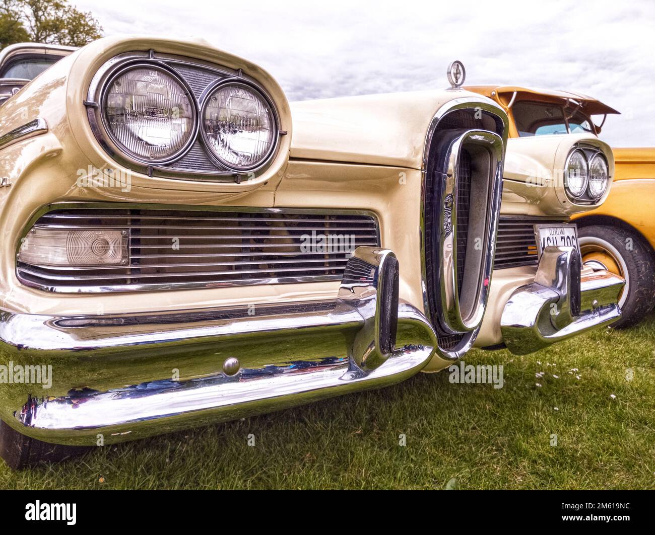 Swansea, UK - May 2, 2022: Singleton Park vintage car Show, Front of a Ford Edsel. Stock Photo