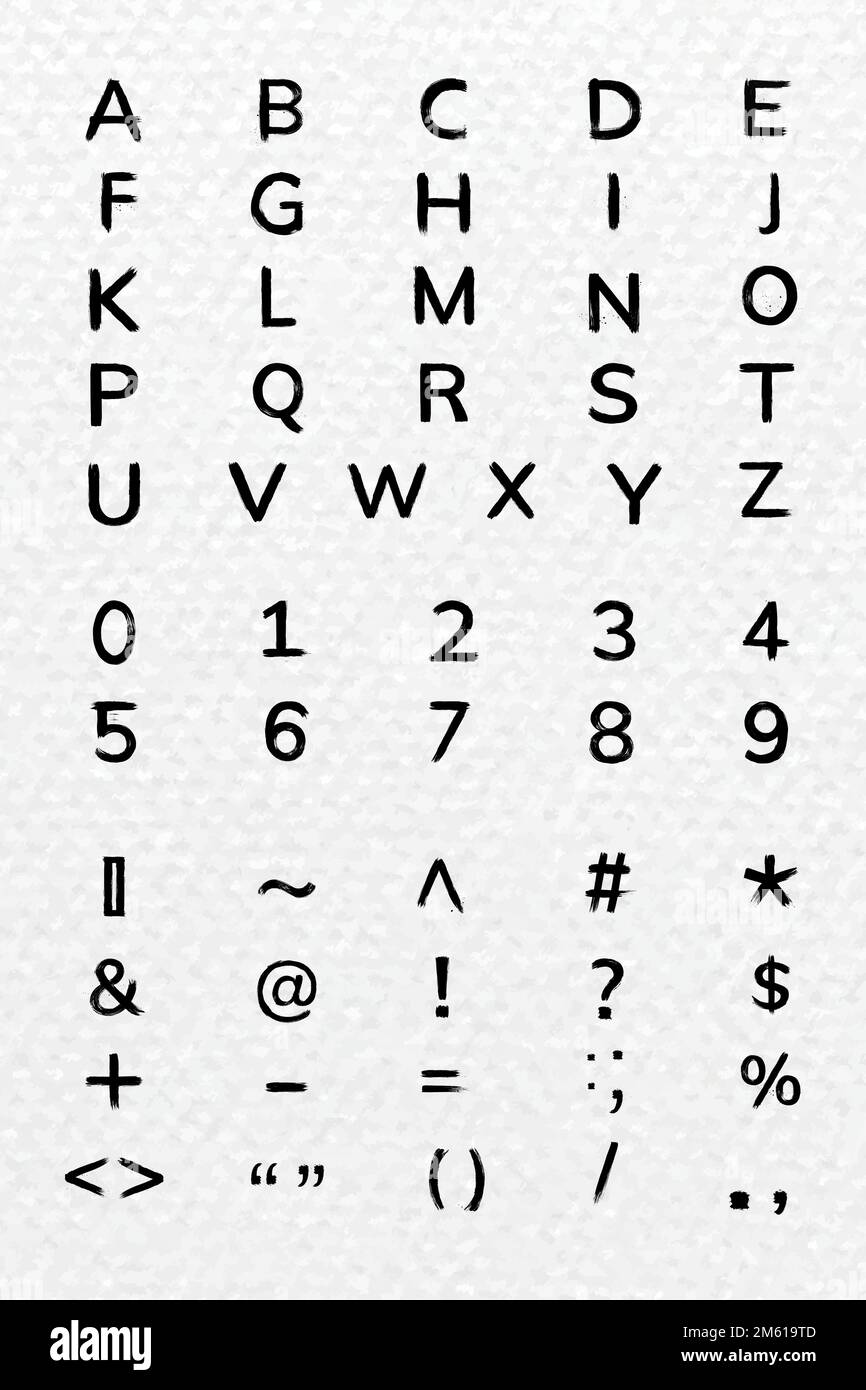 Alphabet,Numbers,Symbols brush stroke hand drawn typography set Stock