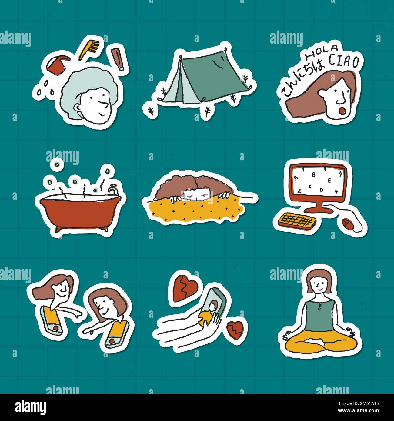Stuck at home to do list doodle sticker vector Stock Vector