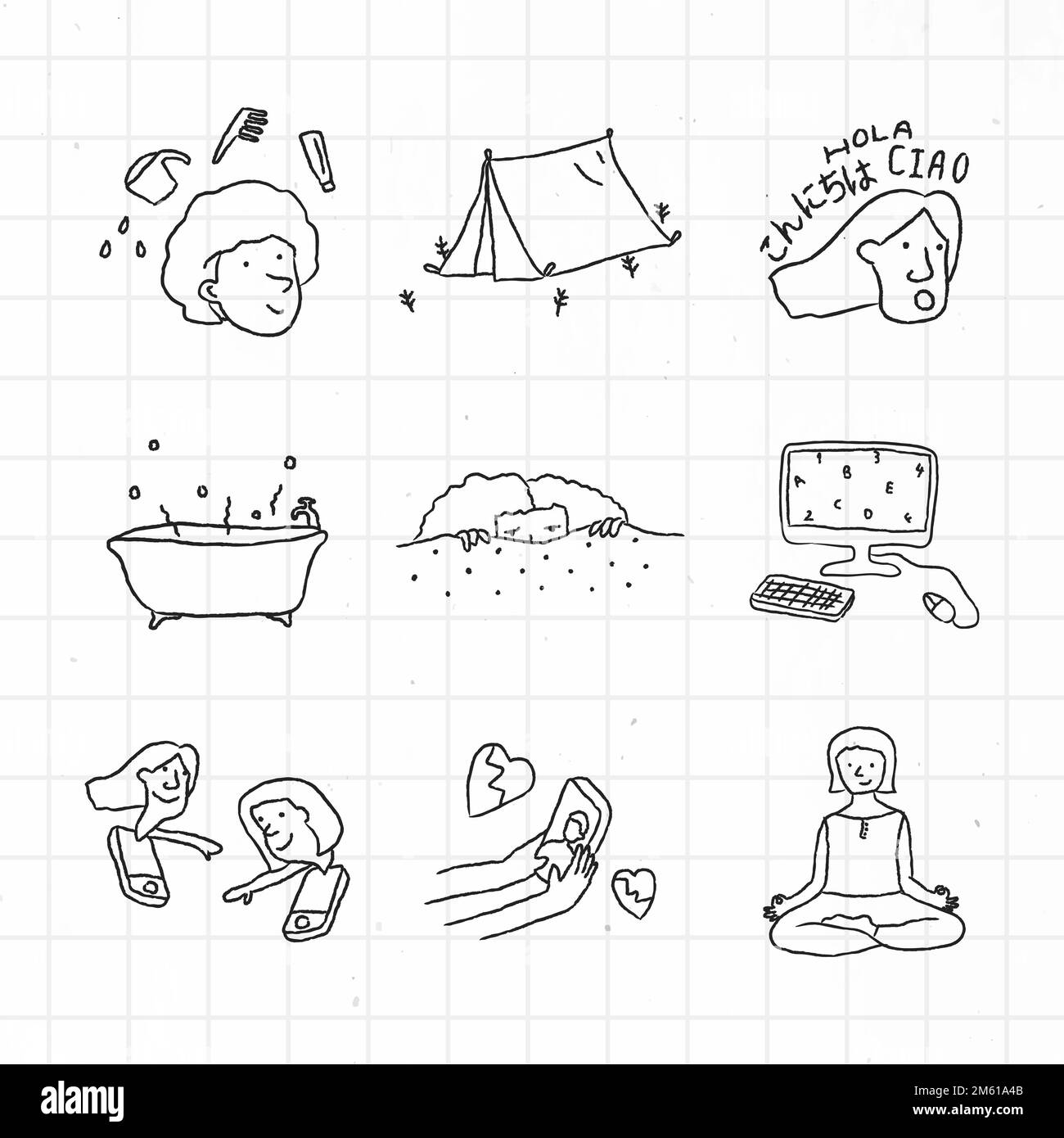 Stuck at home to do list doodle style vector set Stock Vector